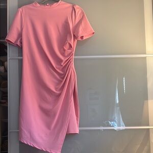 Lena Pink Asymmetrical Ruched Wrap Dress